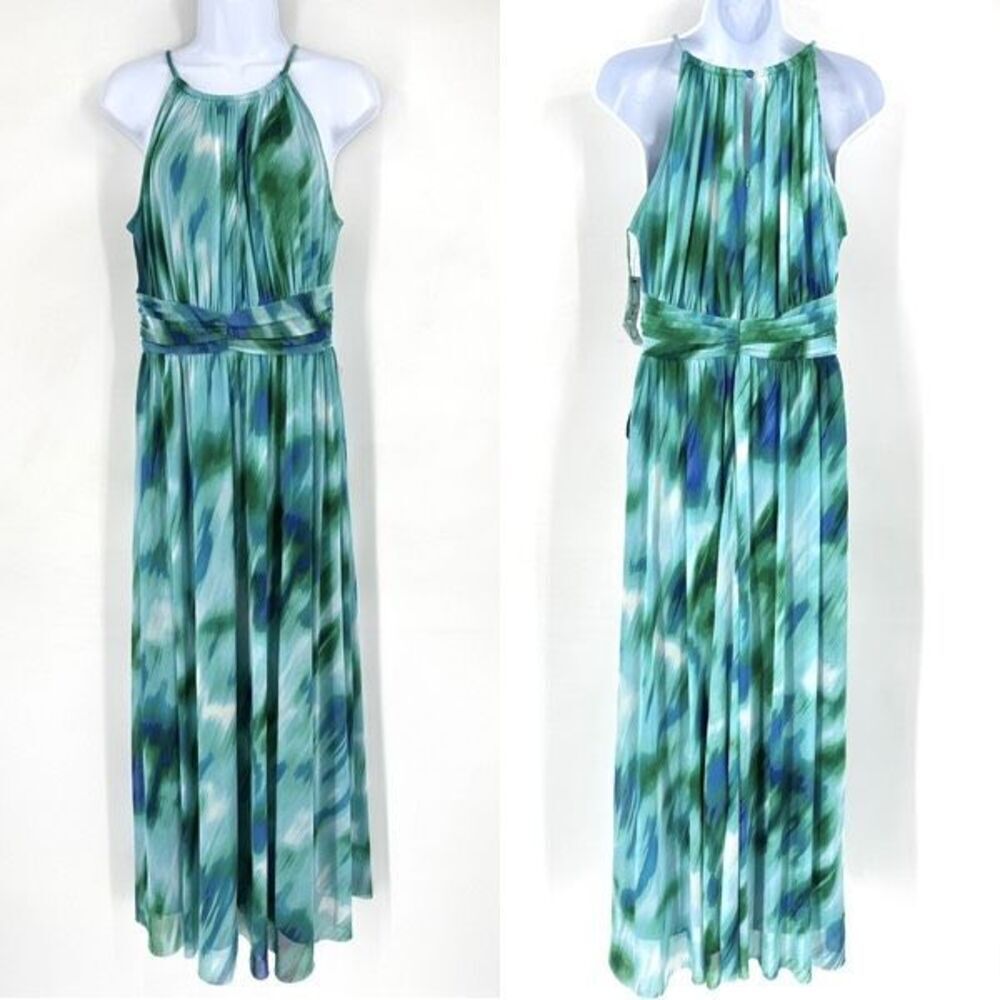 NWT‎ Maggy London Watercolor Halter A Line Maxi Dress Wedding Cocktail Size 8